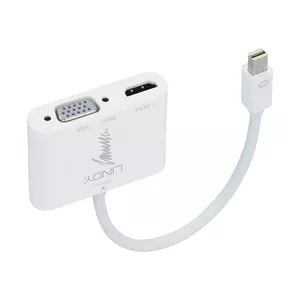 Преобразователь Mini DisplayPort в HDMI 1.4 и VGA Lindy 41070, Mini DisplayPort (m) → HDMI + VGA, белый, 150 мм