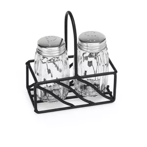 Salt and pepper shaker set WAS DE1231493002 — glass shakers with holder