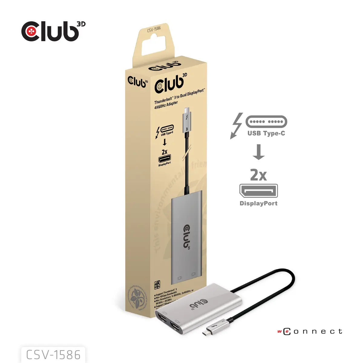 CLUB3D Thunderbolt 3 uz DisplayPort dubultā