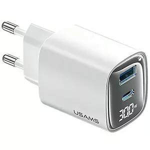 Зарядное устройство USB и USB‑C 30W GaN usams CC229 белое — светодиодный индикатор, компактное