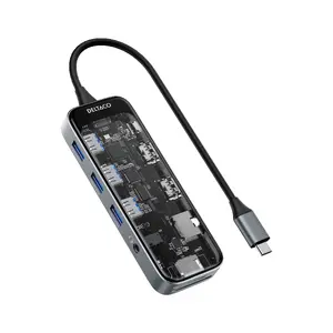 Док-станция для ноутбука DELTACO USBC-HDMI30 USB-C с 4K HDMI, USB Type-A, RJ-45, кардридером SD/MicroSD и подачей питания 85W, прозрачный корпус