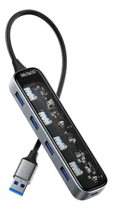 Интерфейсный концентратор Deltaco UH-736 USB 3.2 Gen 1 Type-A Прозрачный со скоростью передачи данных 5000 Мбит/с