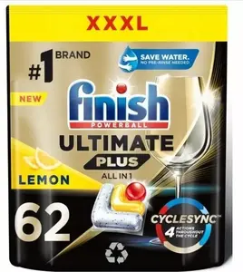 Капсулы для посудомоечной машины FINISH Ultimate Plus 62 шт, лимон — средство с функцией мойки, ополаскивания и защиты от накипи