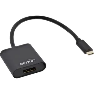 InLine USB-C uz DisplayPort 4K/60Hz adaptera kabelis USB Type-C vīrietis uz DisplayPort sieviete 0.2 m melns