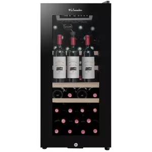 Built-in wine cellar la sommeliere LS38BLACK — single-zone, 5–20°C, wood-fronted shelves, vacuum pump system, energy class G
