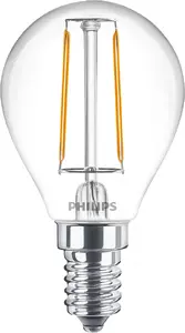 Philips Filament Candle Clear P45 E14 LED spuldze 2W 250 lm 2700K Silti balta gaisma