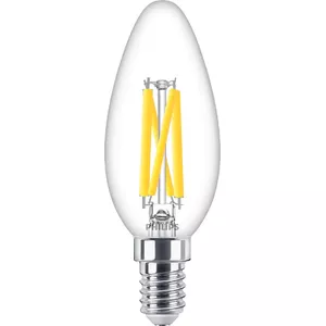 LED filament candle bulb Philips Filament Candle Clear B35 E14, 3.4W (470 lm), warm glow, CRI 90, 15,000 h