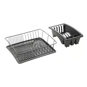 Dish drainer METALTEX LAVA AQUATEX 35x30x12 cm – metal basket, black plastic trays