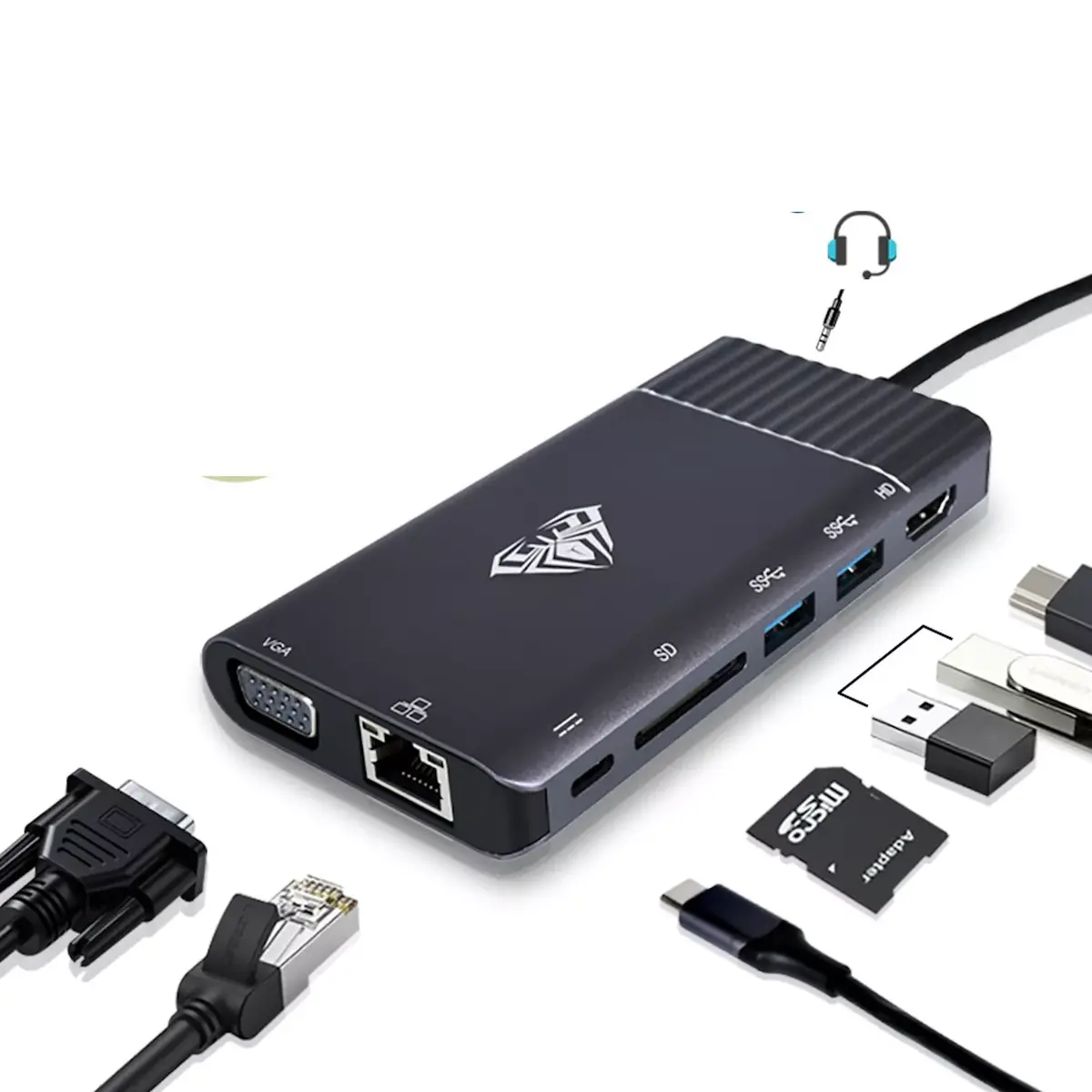 Док-адаптер AULA OT-95117 USB‑C на HDMI/VGA/LAN Photo 3