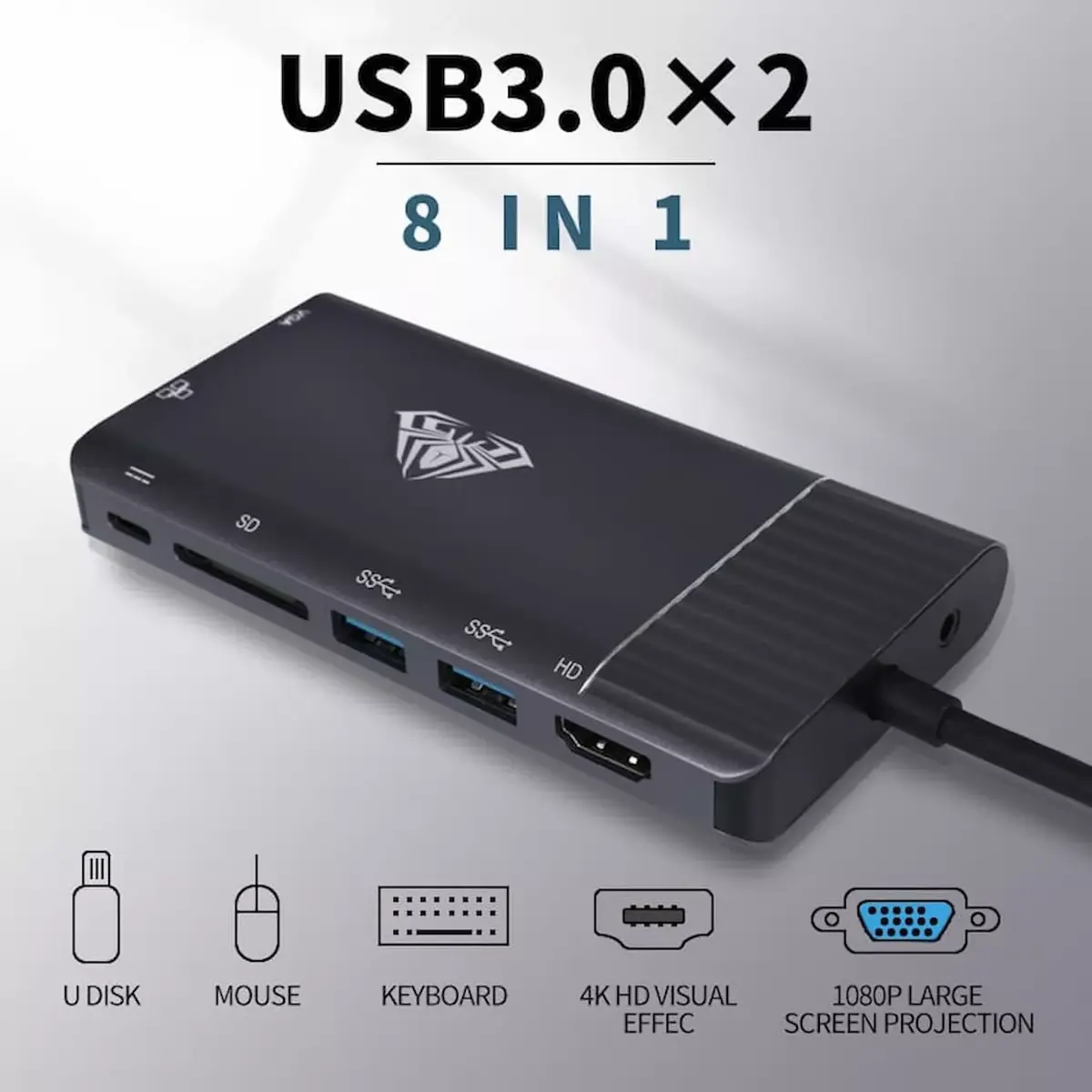 Док-адаптер AULA OT-95117 USB‑C на HDMI/VGA/LAN Photo 4