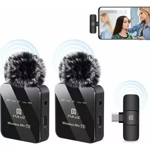 Bezvadu lavaljē mikrofons Puluz 2x priekš telefona ar USB Type-C savienotājiem PU648B