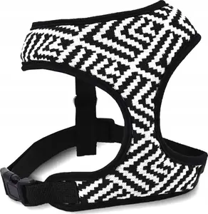 Dog harness Barry King BK-17412, durable fabric, Aztec pattern, black-white stripes, neck up to 40 cm, chest 52–70 cm