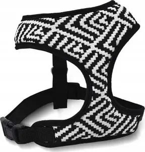 Dog harness Barry King BK-17413, durable fabric, Aztec pattern, black-white stripes, neck up to 47 cm, chest 58–78 cm