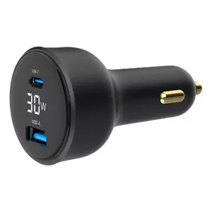 Авто‑зарядное устройство Gembird TA-UC-AC2PD30LCD-CAR-01, USB‑C, 30 Вт, 12–24 В, чёрное