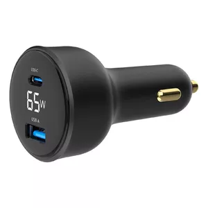 Auto lādētājs Gembird TA-UC-AC2PD65LCD-CAR-01, 65 W, USB-C, 12–24 V, melns