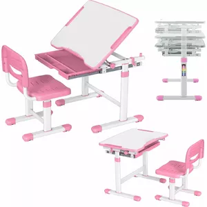Mozos Bērnu rakstāmgalds + regulējams krēsls bērniem no 2 līdz 12 gadiem (DC-SET-PINK)