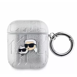 Aizsargvāciņš Karl Lagerfeld no reljefa PU AirPods 1/2 — sudraba krāsa, Karl un Choupette motīvs