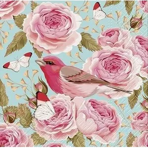 Paper napkins Paw Decor Collection PL11TL123800 33x33 cm, English Roses Bird design, 100% recycled