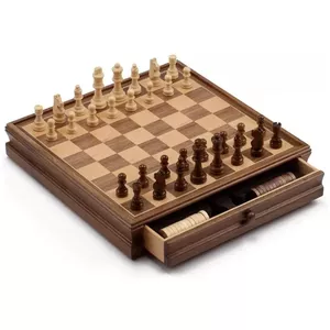 Koka Šaha un Dambretes komplekts Tomaz Sport, valrieksta, karalim augstums 7,6 cm