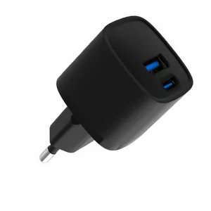Charger Evelatus ETC07BK USB-A and USB-C 30W Max — compact 30W dual-port charger