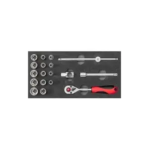 Набор торцевых ключей gedore red R22150020, 18 предметов с трещоткой и насадками