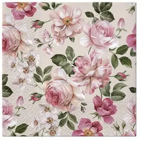 Papīra salvetes Paw Decor Collection PL11SDL127611 33x33 cm — Roses Glory Cream, 2 kārtu