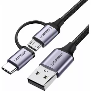USB-A to Micro USB and USB-C cable UGREEN 1 m Black — dual-connector charging and data cable