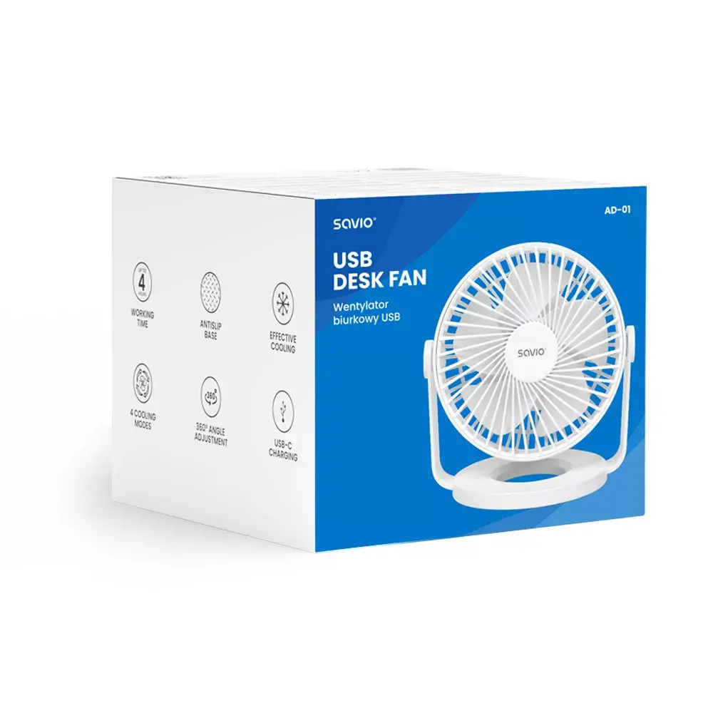 Вентилятор Savio USB настольный AD-01 WHITE Photo 4