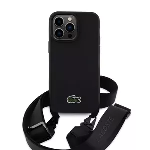 Crossbody case Lacoste Iconic Petit Pique for iPhone 15 Pro Max — Black, woven logo