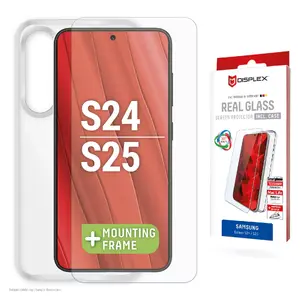 Защитное стекло и чехол Displex для Samsung Galaxy S24/S25, закалённое стекло, прозрачный, эко-рамка для монтажа, сухая установка
