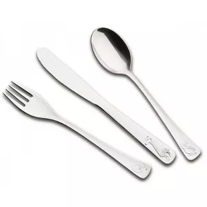 Baby tableware set Tramontina BR0166970/020 — 3-piece stainless steel (spoon, fork, knife) with embossed handles