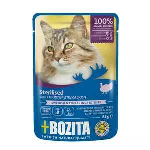 Влажный корм для кошек BOZITA sterilised кусочки в желе с индейкой 85 г, взрослым, влага 82%, белок 8.5%