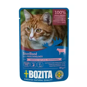Влажный корм для кошек BOZITA Sterilised говядина в желе 85 г — для взрослых, влажность 82%, белок 8.5%