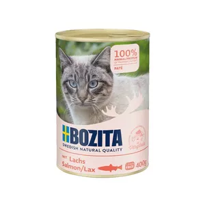 Влажный корм для кошек BOZITA Salmon Pate 400 г — полноценный консервированный рацион для взрослых, без злаков, для чувствительного пищеварения