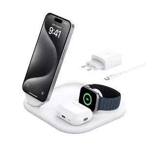 Belkin BoostCharge Austiņas, Viedtālrunis, Viedais rokas pulkstens Smartwatch Balts USB Bezvadu lādēšana Ātrā uzlāde Iekštelpas