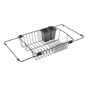 Dish drainer rack METALTEX IT01325535 35x130 cm adjustable over-sink, black stainless steel with Touch-Therm plastic cover