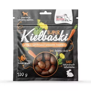 Suņu našķi SYTA MICHA Great sausages ar truša gaļu un burkānu, hipoalerģisks, bez graudiem, 100 g maisiņš