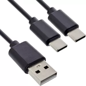 Кабель питания InLine 2в1 Y — USB-A на 2× USB-C, USB 2.0, 1 м, чёрный