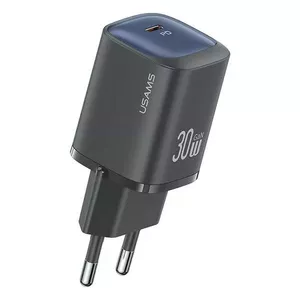 usams 30W GaN USB-C ātrā lādētāja USA001446 — 30W USB-C PD sienas lādētājs, melns
