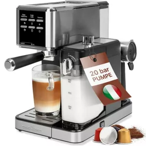 Espresso machine ProfiCook PCESKA1266 — 1.2 L water tank, 0.6 L milk tank, 20 bar pump, ground coffee & Nespresso-compatible capsules
