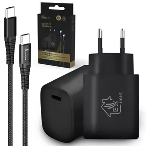 USB Type-C to Type-C Cable 200 cm and 18W PD3.0 Charger Set, Extralink Smart Life, Black
