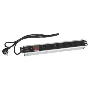 Rack power panel 19" OC 96102 with 5×230V sockets, 2×IEC outlets, 2 m cable
