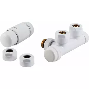 Perfexim thermostatic integrated angled set PHA-036 white 50 mm spacing PN10 with CU 15 and PEXa 16x2 fittings