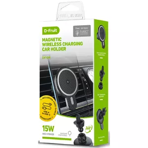 Wireless Magnetic Car Mount Charger D-Fruit DF109 — 15W Qi-compatible magnetic phone holder and fast charger