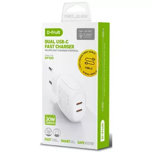 Charger D-Fruit DF100 30W 2×USB-C with 1 m USB-C cable