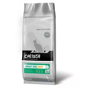 Sausais barība suņiem CALISTA Adult Beef 12 kg — pilnvērtīga uztura formula pieaugušiem, olbaltumvielas 23%, tauki 12%, šķiedra 3%