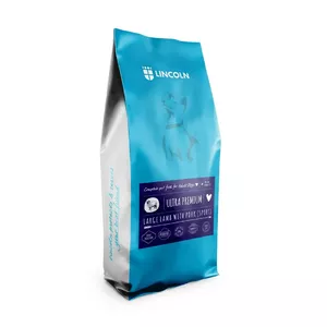 Sausais barības sausais Lincoln Ultra Premium Large — jērs ar cūkgaļu, 12 kg, 32% olbaltumvielu, 22% tauku, pieaugušiem lielajiem šķirnēm