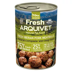 Mitrs suņu barības ARQUIVET Fresh Iberian Pork Meatballs 400 g — pilnvērtīgs konservēts barības režīms, bez graudiem, pieaugušiem suņiem