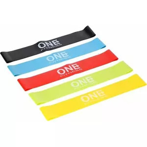 Pretestības cilpas One Fitness Mini Band PBF-SET05 — komplekts 5 daudzkrāsainu mini lentu, dažādi pretestības līmeņi