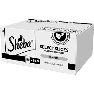 Mitrs kaķu barība Sheba Select Slices ar putnu gaļu — multipaka 120 x 85 g maisiņi, pieaugušiem kaķiem, 83% mitruma